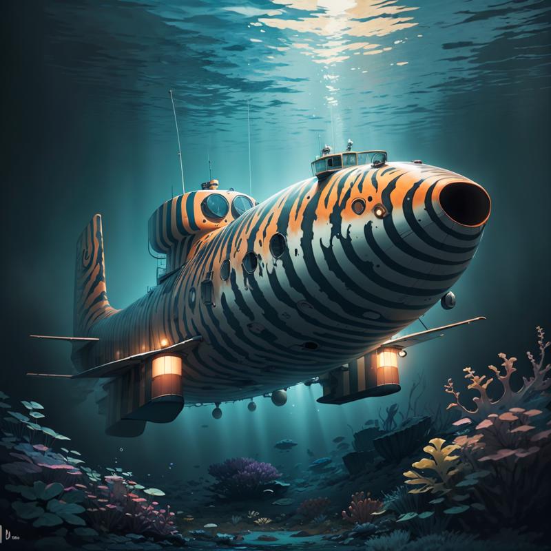 06075-1621322060-TigerstripeAI submarine deep underwater, top-down view.png